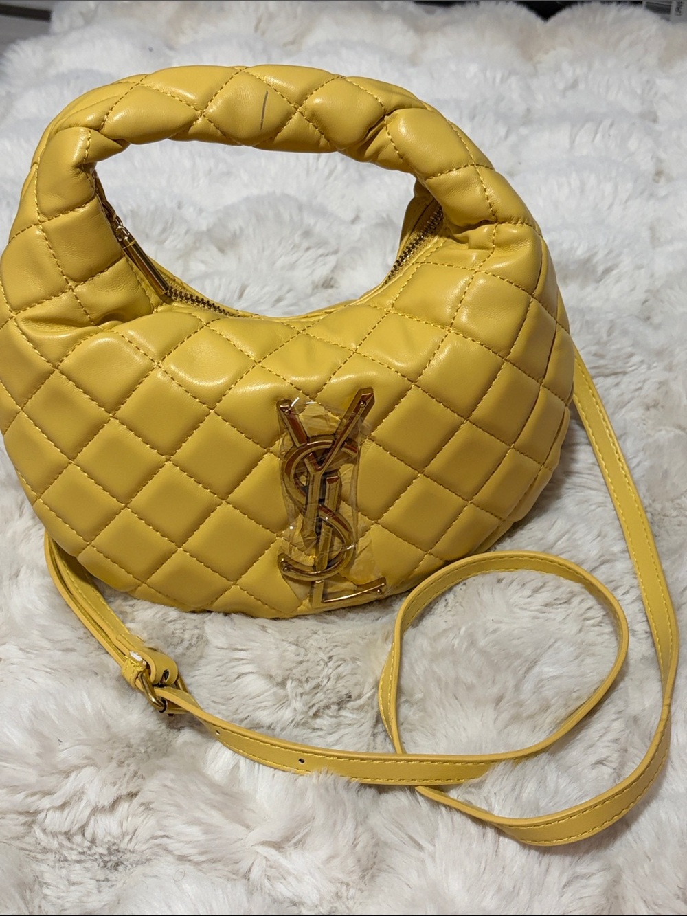 Yellow Quilted Mini Hobo Crossbody with Gold Logo